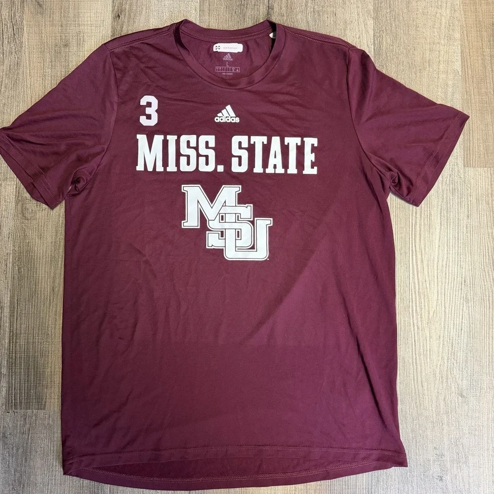 Adidas MSU Bulldogs Football Player Issued Short Sleeve Pregame Shirt Size Large